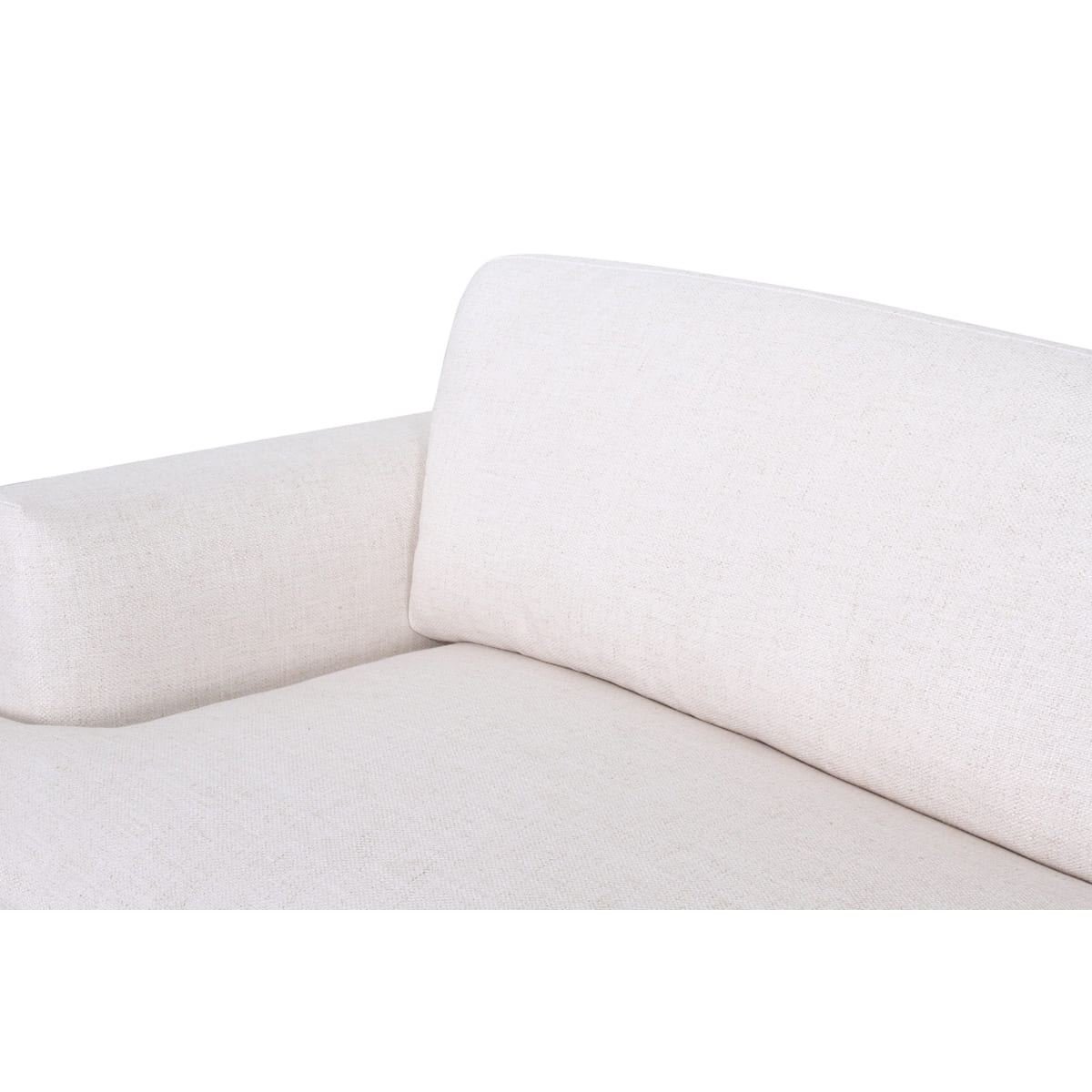 Close-up of a light gray sofa with a white background