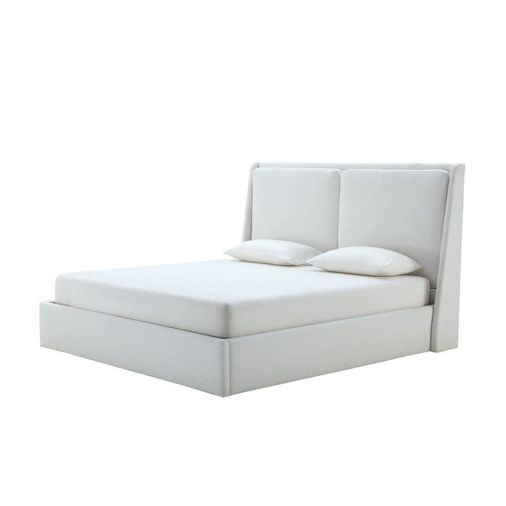 Side profile of Grayson modern upholstered bed with low-profile frame and hidden storage