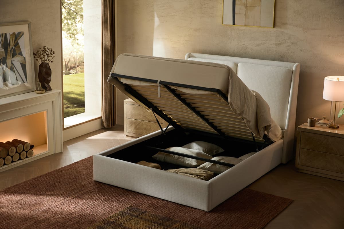 Grayson Upholstered Storage Bed with Hydraulic Lift – Performance Fabric