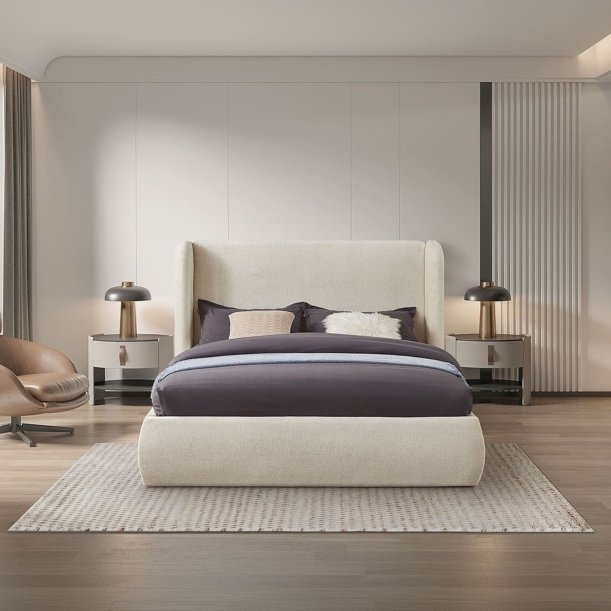 Detailed view of Lia Bed premium plush fabric upholstery texture