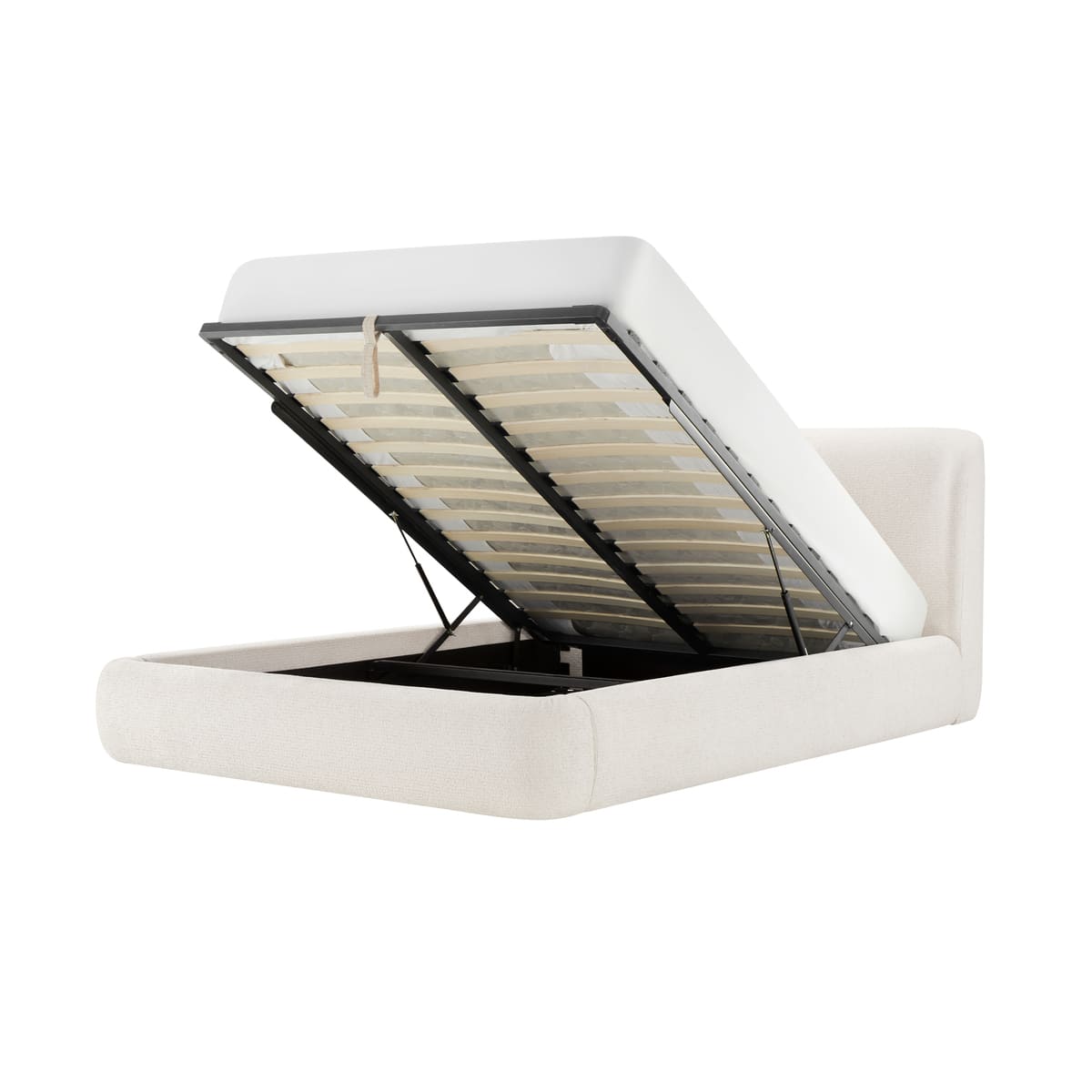 White bed with a raised headboard on a white background