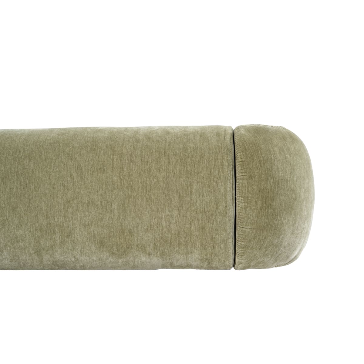 Green cylindrical pillow on a white background