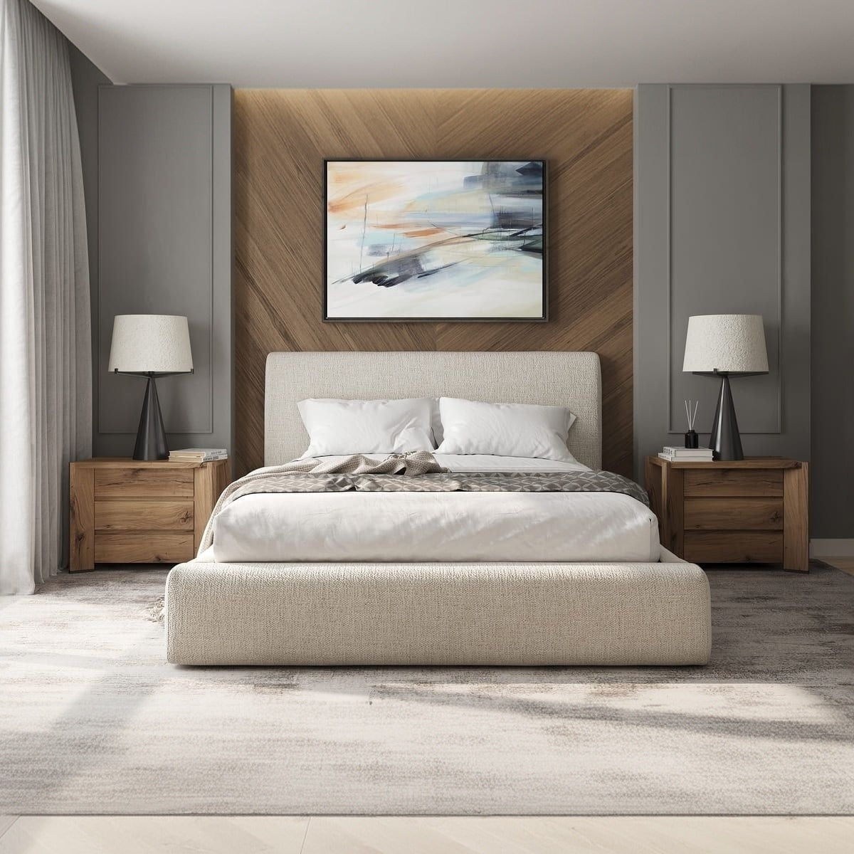 Noelle upholstered bed King size with padded headboard