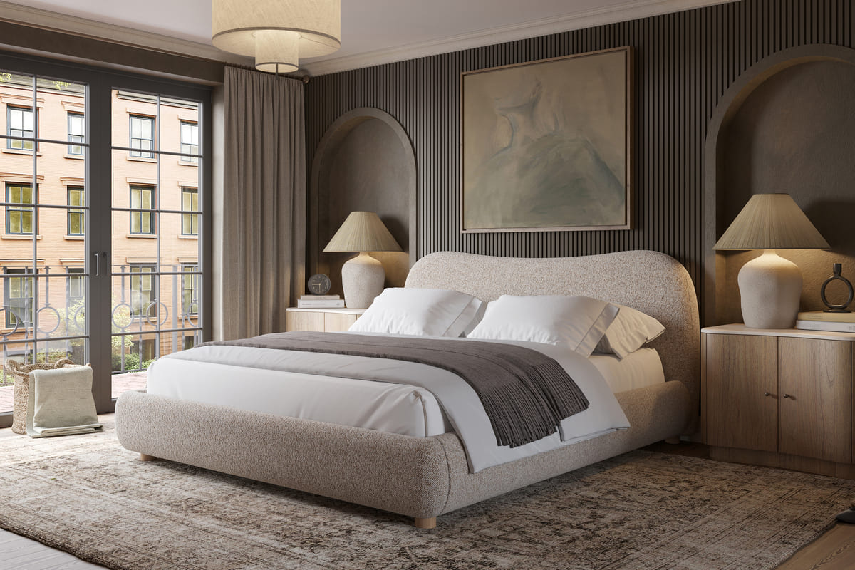 Bedroom with Oliver Bed - modern interior design with curved headboard