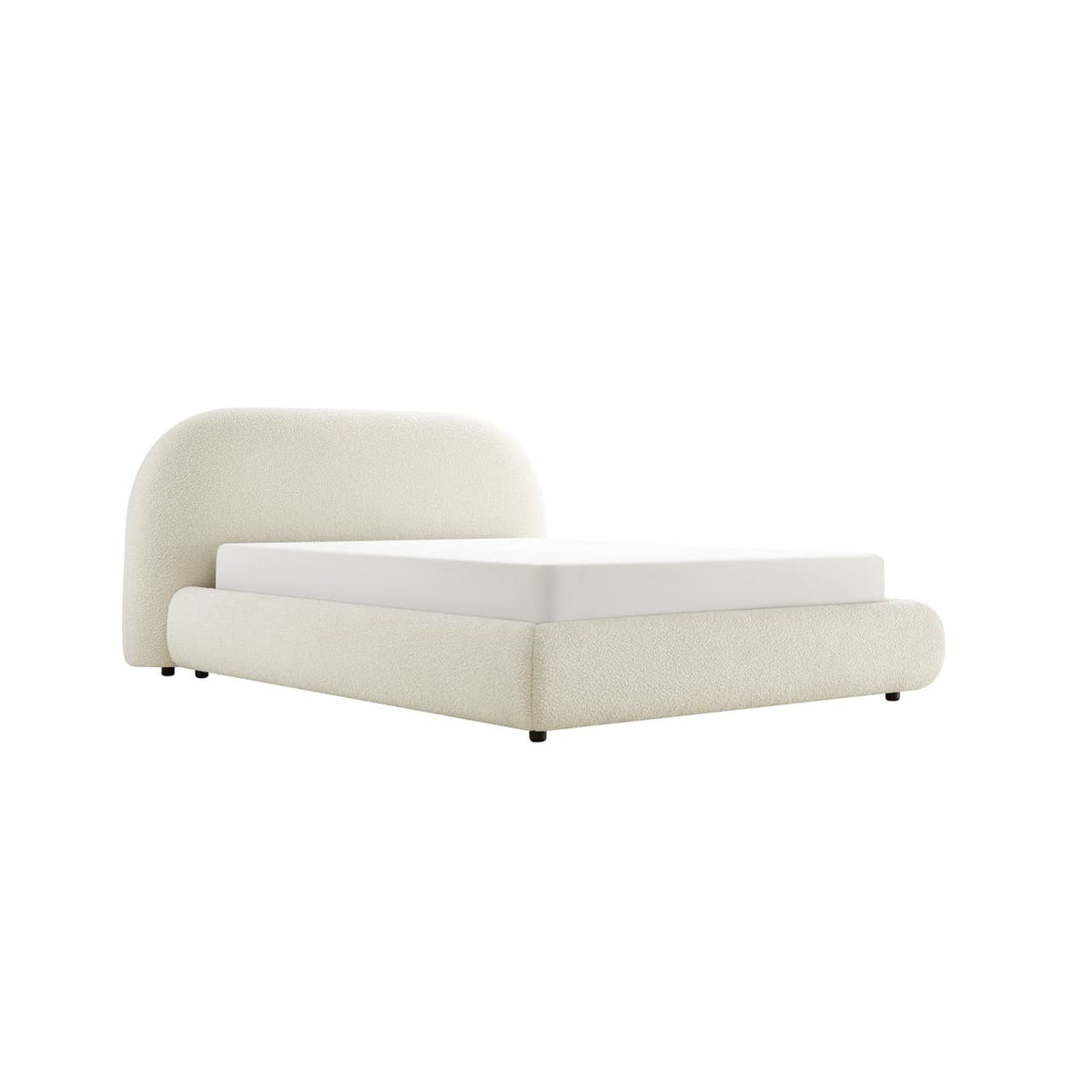 Modern bed with curved design on a white background