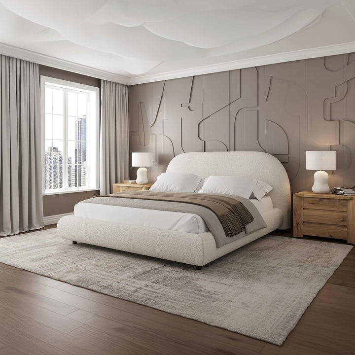 Stella Storage Bed with boucle fabric headboard in modern bedroom