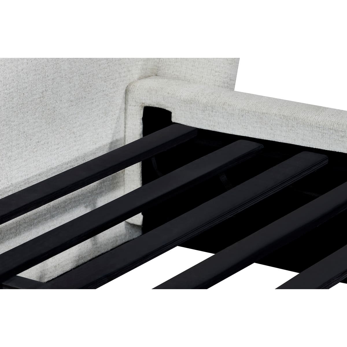 Tribeca bed Gray sofa with black metal legs on a white background