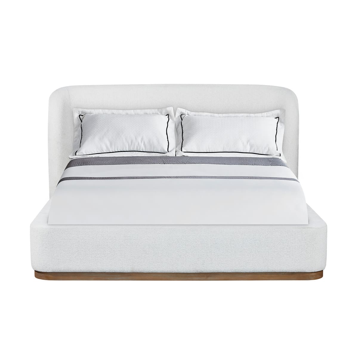 White bed with gray accent on a white background