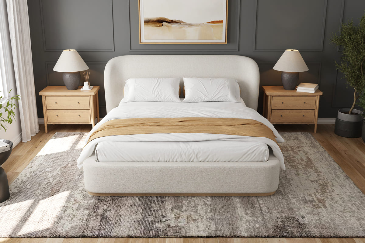 Modern tribeca bed with a bed, nightstands, and decorative elements.