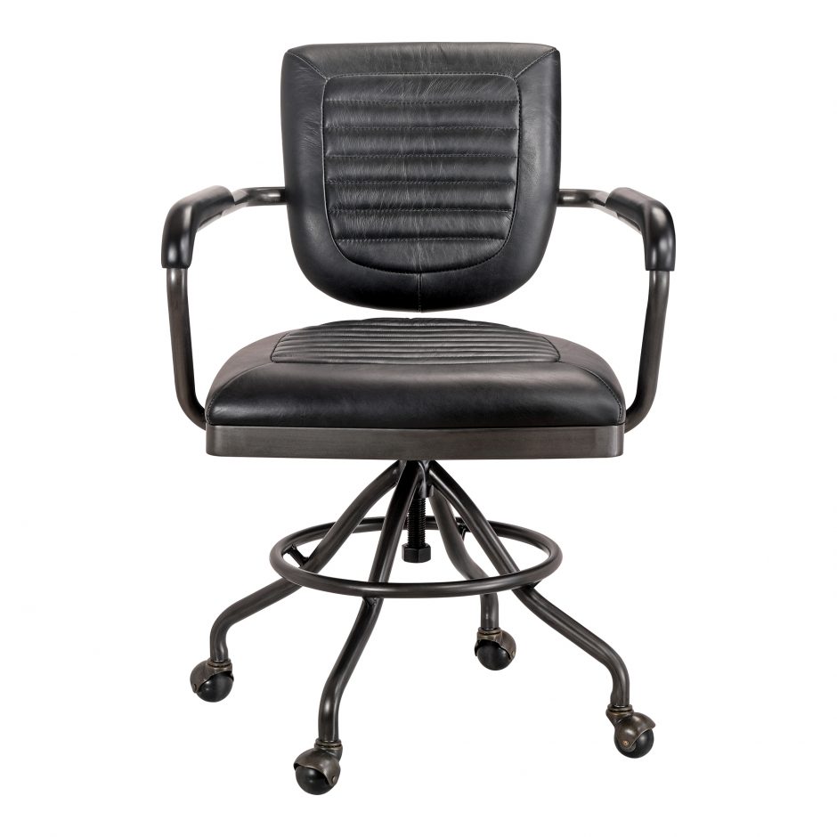 Swivel Desk Chair Onyx Black Leather